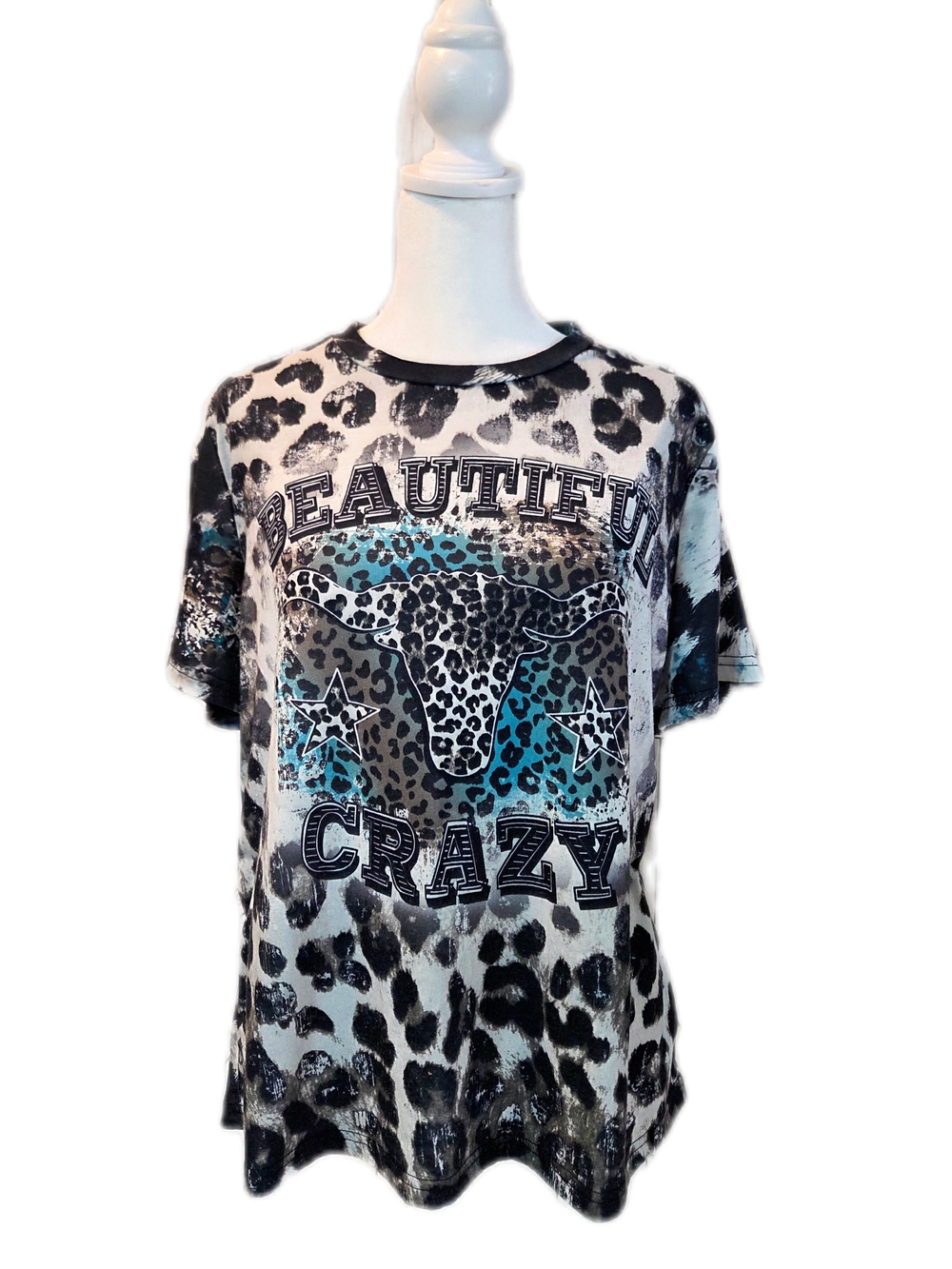 Beautiful Crazy Leopard Emery Rose Graphic Tee in Teal and Black Large